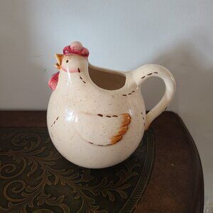 VTG Pot Belly Chicken / Rooster Pitcher Ceramic Farmhouse Decor